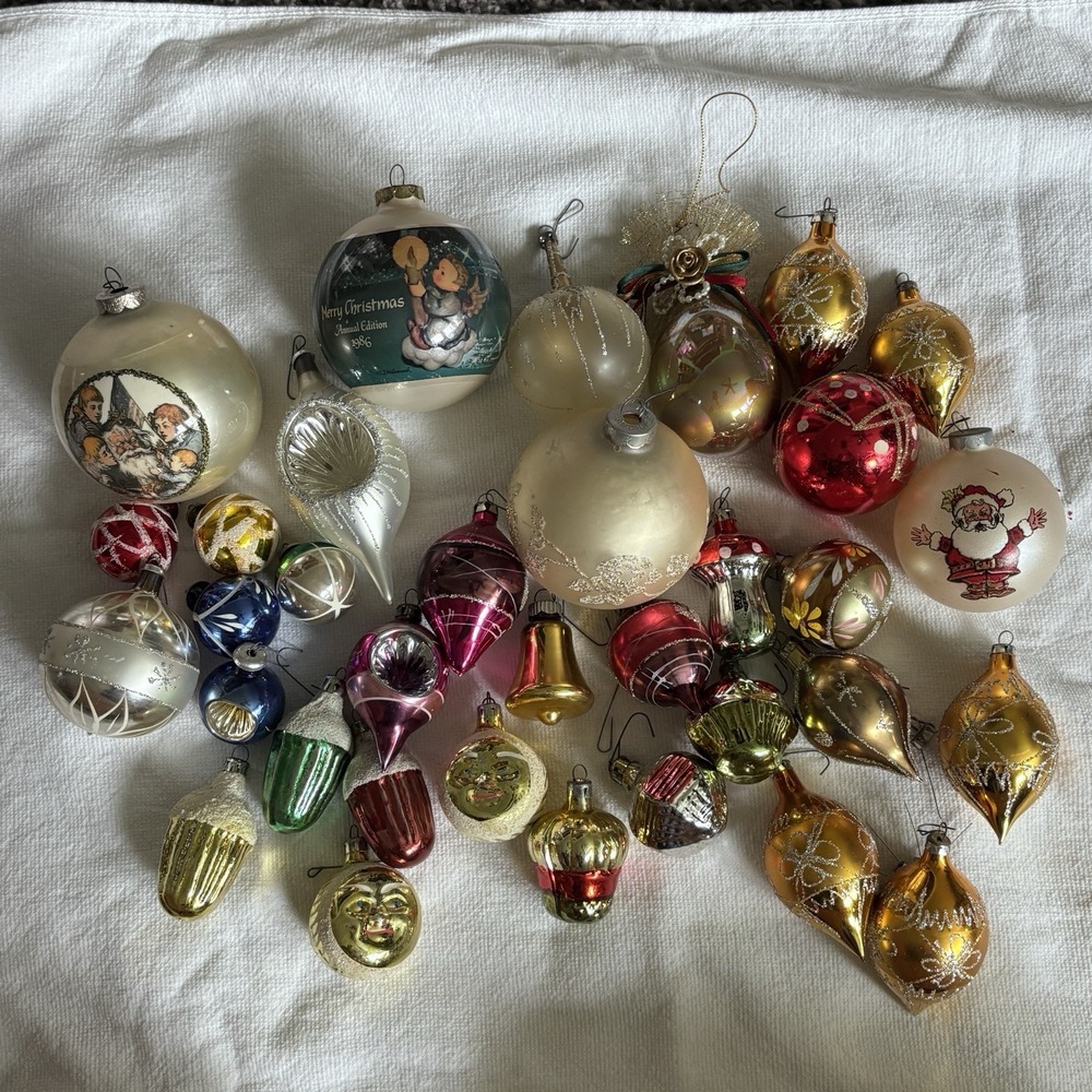Vintage Christmas Ornaments - Shiny Brite, Hand Painted, Mercury Glass - Lot 33